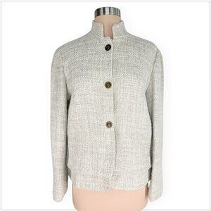 Anne Klein Cream Wool Tweed Layered Hem Cuffs Blazer Jacket Modern Business 8